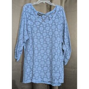 90s VTG Frazzle Women" Top XXL Crochet Lace Open Knit Pullover Boho